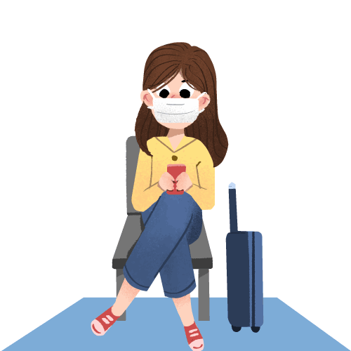 Passenger waiting with her luggage for her International flight to travel