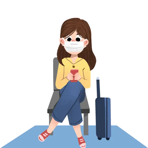 Passenger waiting with her luggage for her International flight to travel