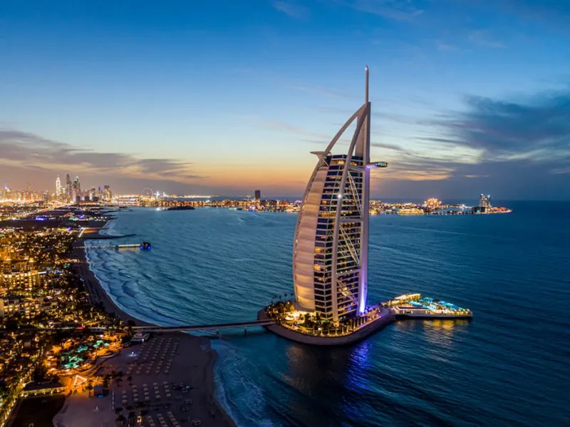 A Picture of Burj Al Arab Tower during sunset in Dubai